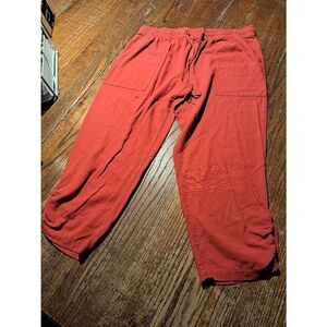 JL Jules & Leopold Women’s L Capri Pants Brick Red Linen Blend Pull On Pockets